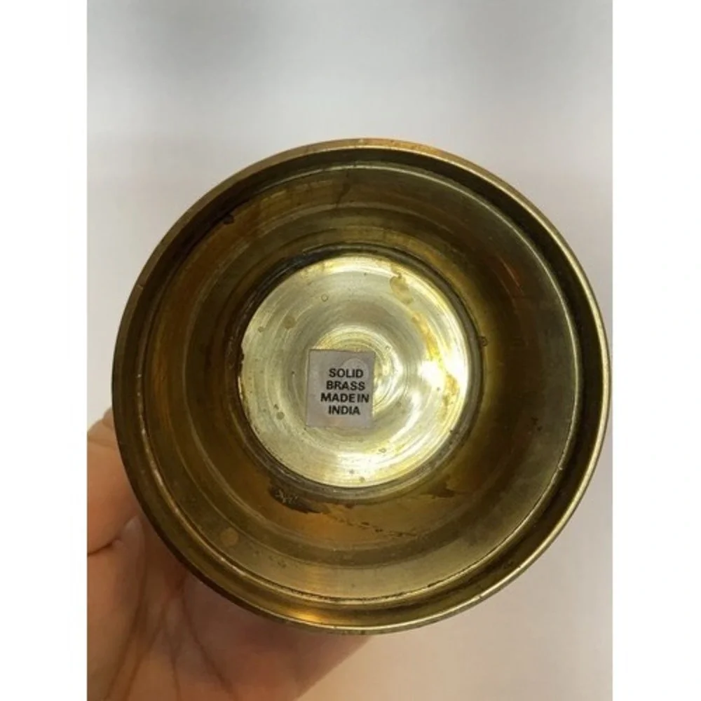 VTG Solid Brass Floral Hand Covered/Painted‎ Enamel Vase 8